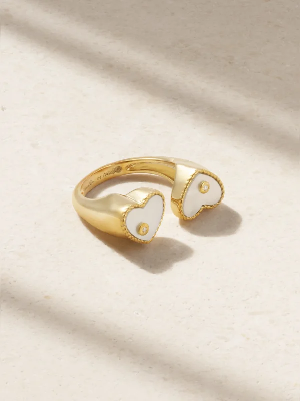 Yvonne Léon Toi Et Moi 9-karat Gold, Mother-of-pearl and Diamond Signet Ring