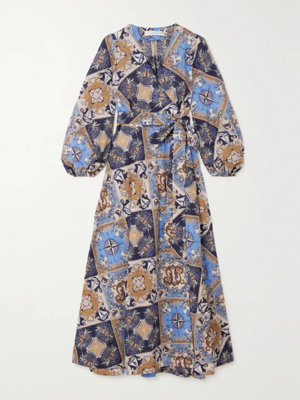 Zimmermann Alight Belted Printed Cotton Midi Wrap Dress