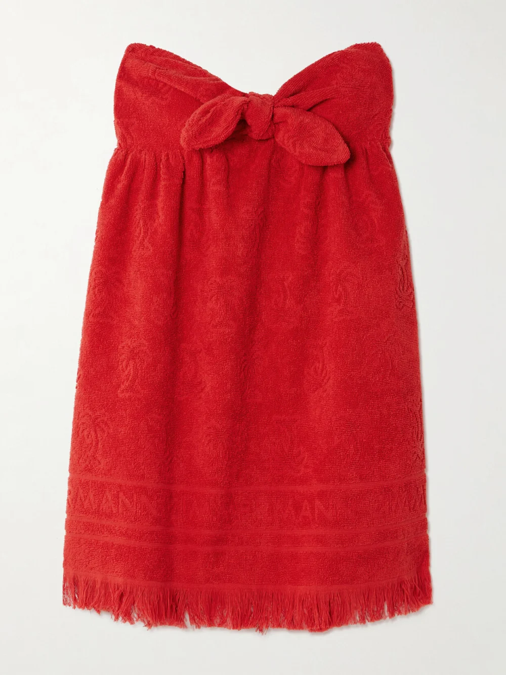 Zimmermann Alight Strapless Bow-embellished Cotton-terry Jacquard Mini Dress in red