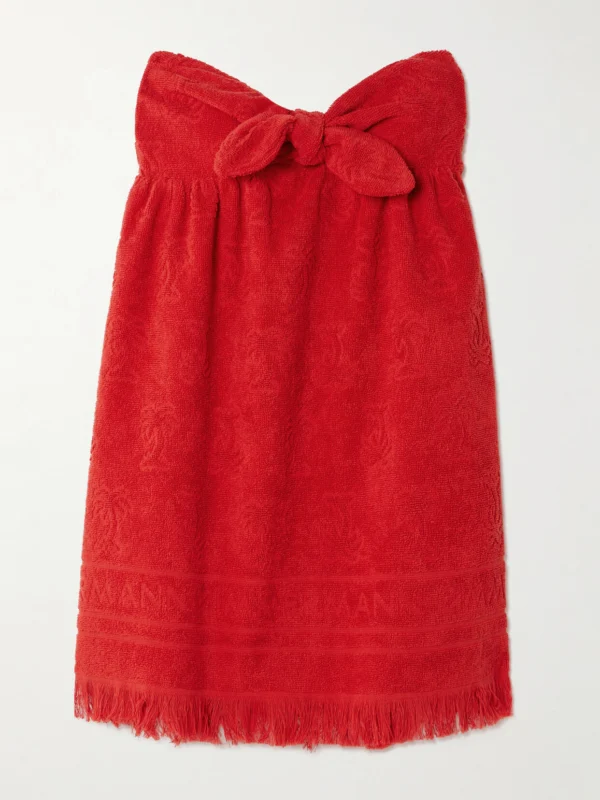 Zimmermann Alight Strapless Bow-embellished Cotton-terry Jacquard Mini Dress