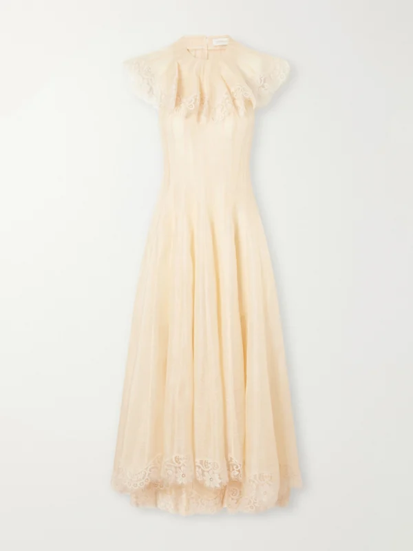 Zimmermann Ascent Open-back Lace-trimmed Linen and Silk-blend Midi Dress