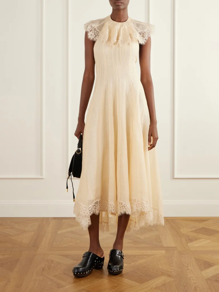 Zimmermann Ascent Open-back Lace-trimmed Linen and Silk-blend Midi Dress
