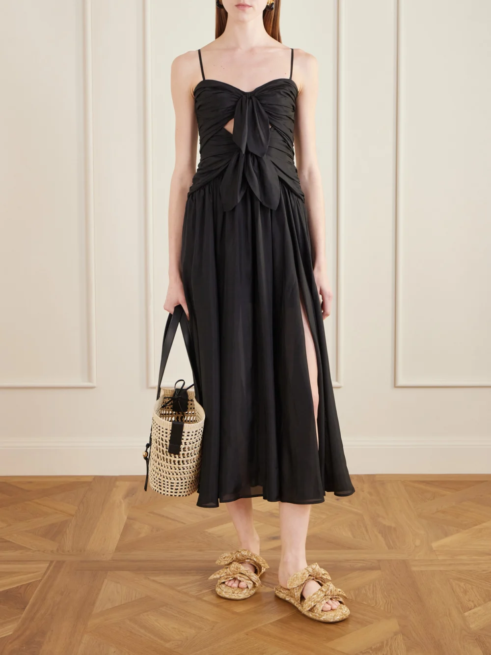 Zimmermann Aster Cutout Gathered Silk-chiffon Midi Dress, worn by a model