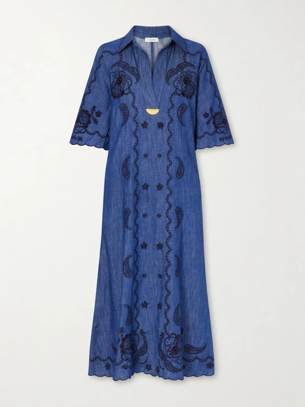 Zimmermann Aster Embroidered Denim Midi Dress in blue