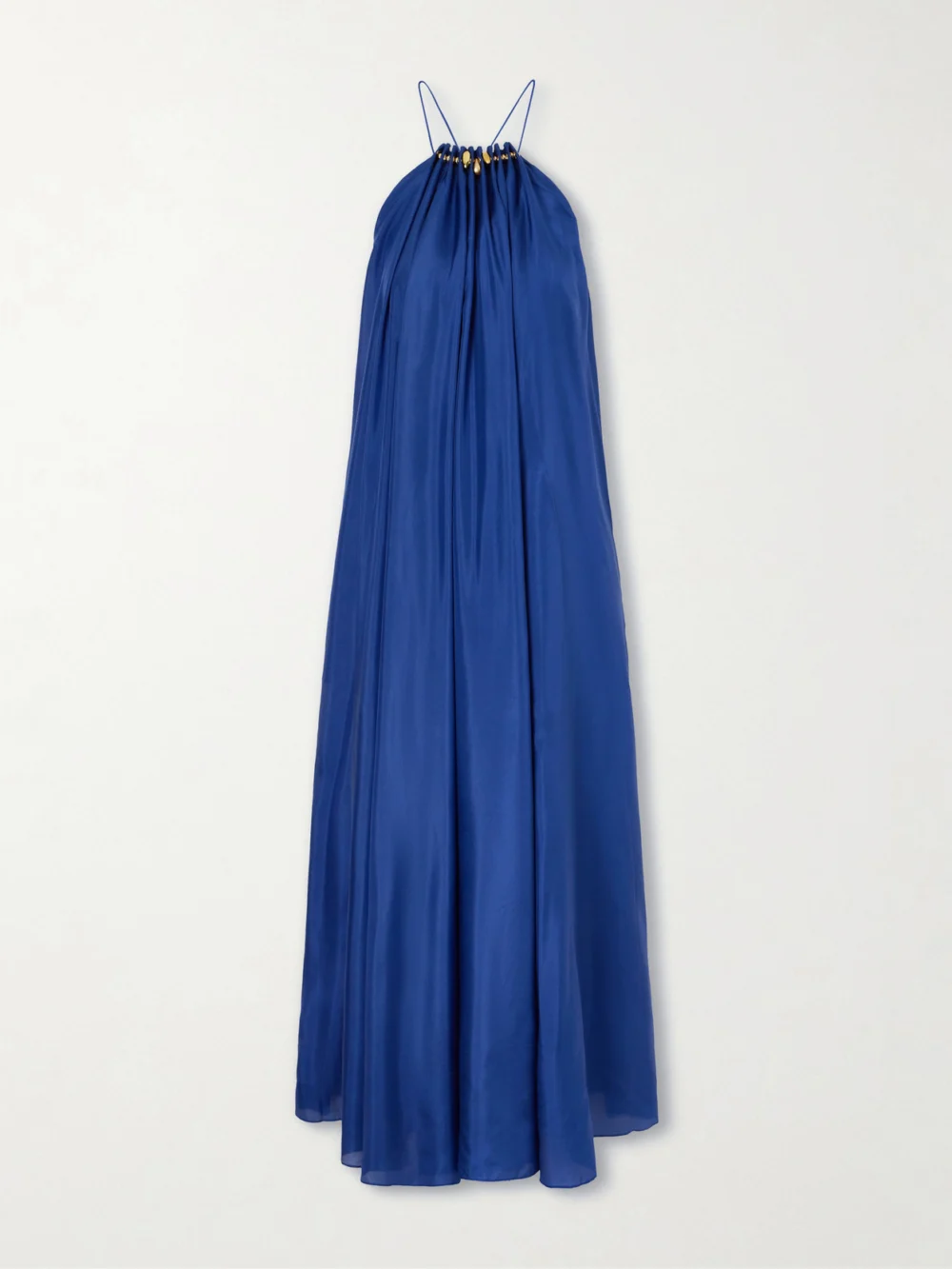 Zimmermann Aster Gathered Beaded Silk-satin Maxi Dress in blue