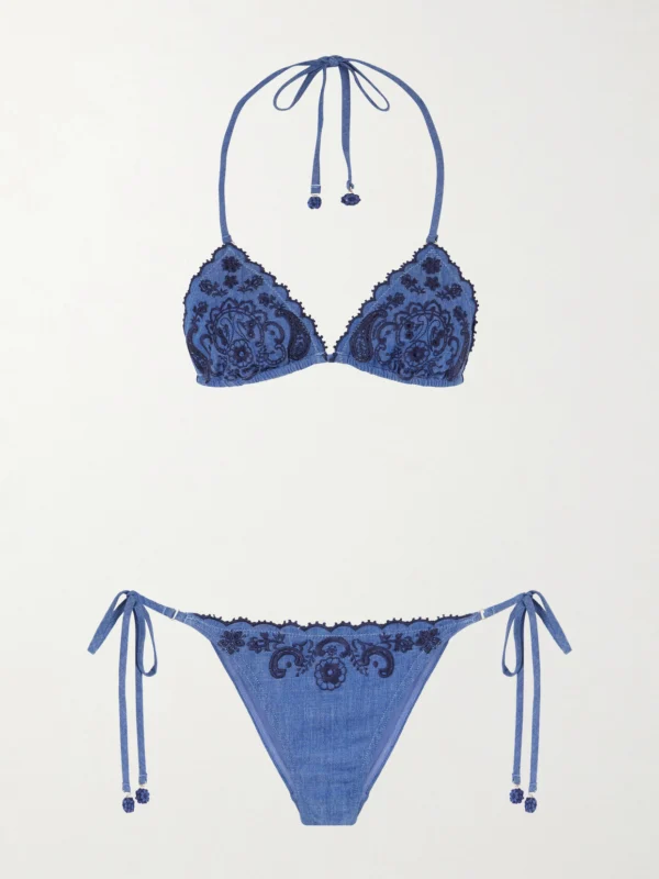 Zimmermann Aster Scalloped Embroidered Denim Bikini