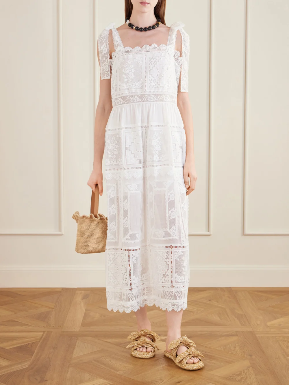 Zimmermann Aster Scalloped Lace-trimmed Maxi Dress, worn by a model