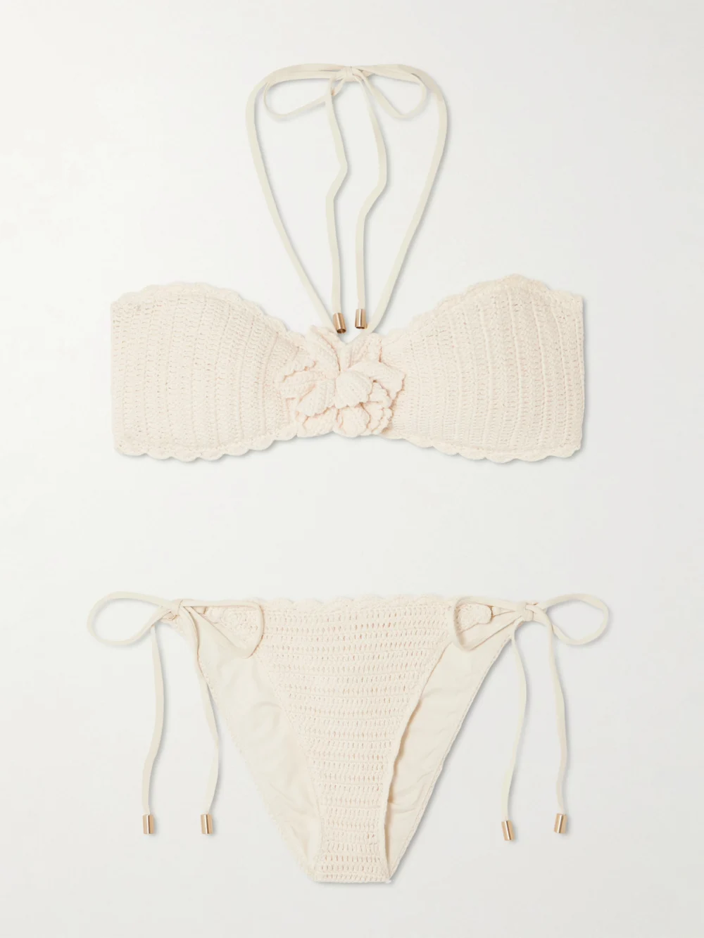 Zimmermann Awaken Embellished Crocheted Cotton Halterneck Bikini in cream