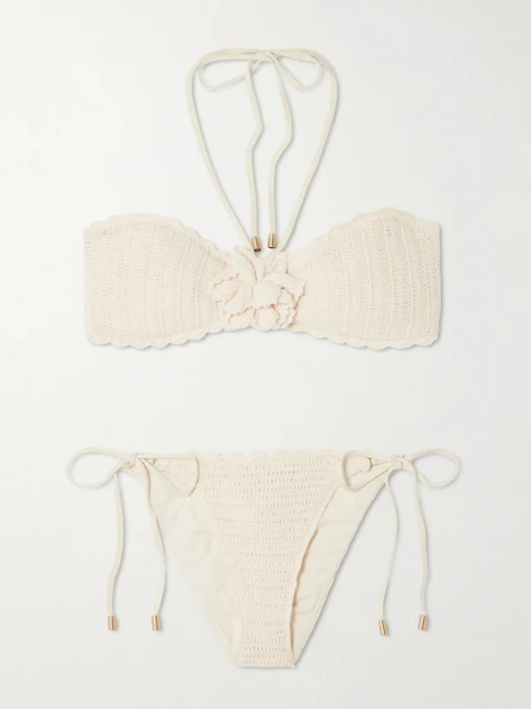 Zimmermann Awaken Embellished Crocheted Cotton Halterneck Bikini