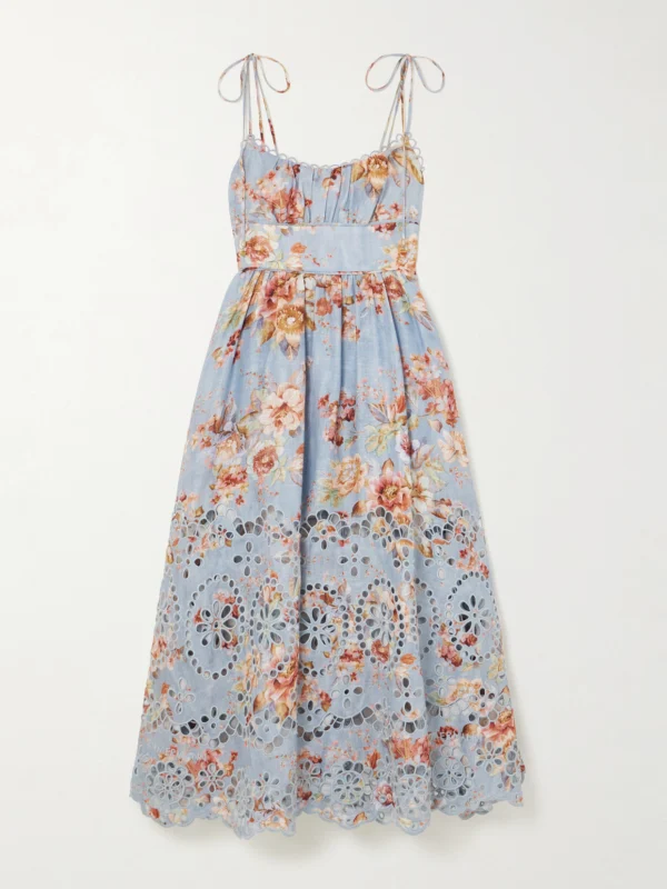 Zimmermann Awaken Floral-print Broderie Anglaise Linen Midi Dress