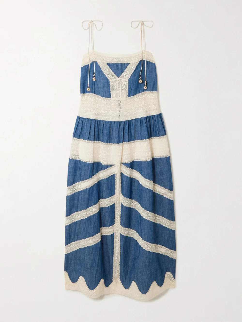 Zimmermann Awaken Lace-trimmed Denim Midi Dress in mid denim