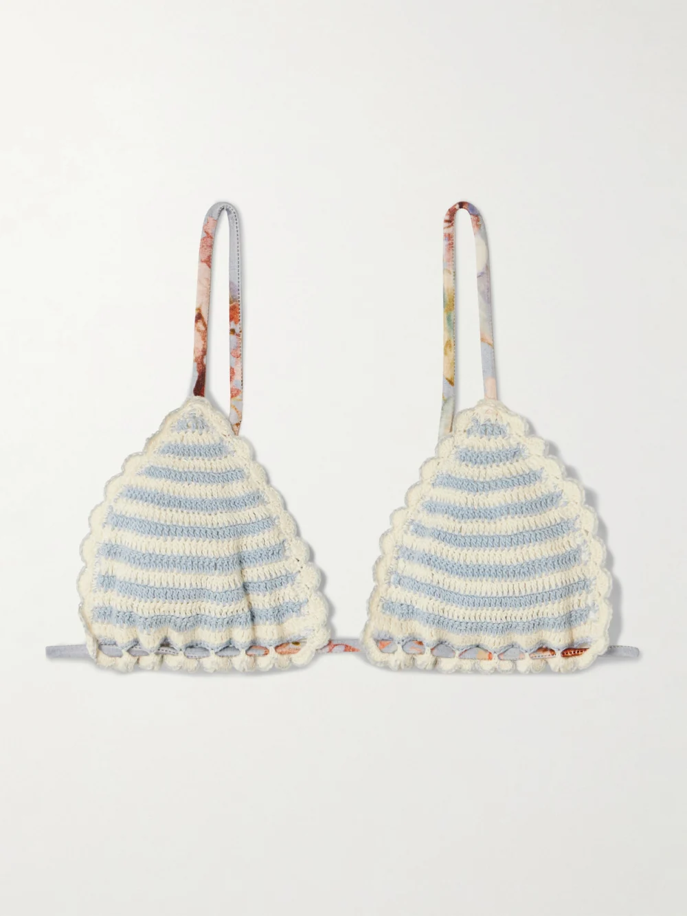 Zimmermann Awaken Striped Crocheted Cotton Bikini Top in blue