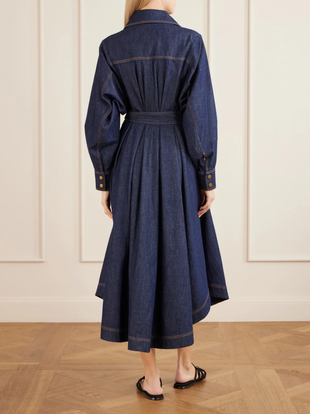 Back view of the Zimmermann Belted Denim Midi Dress