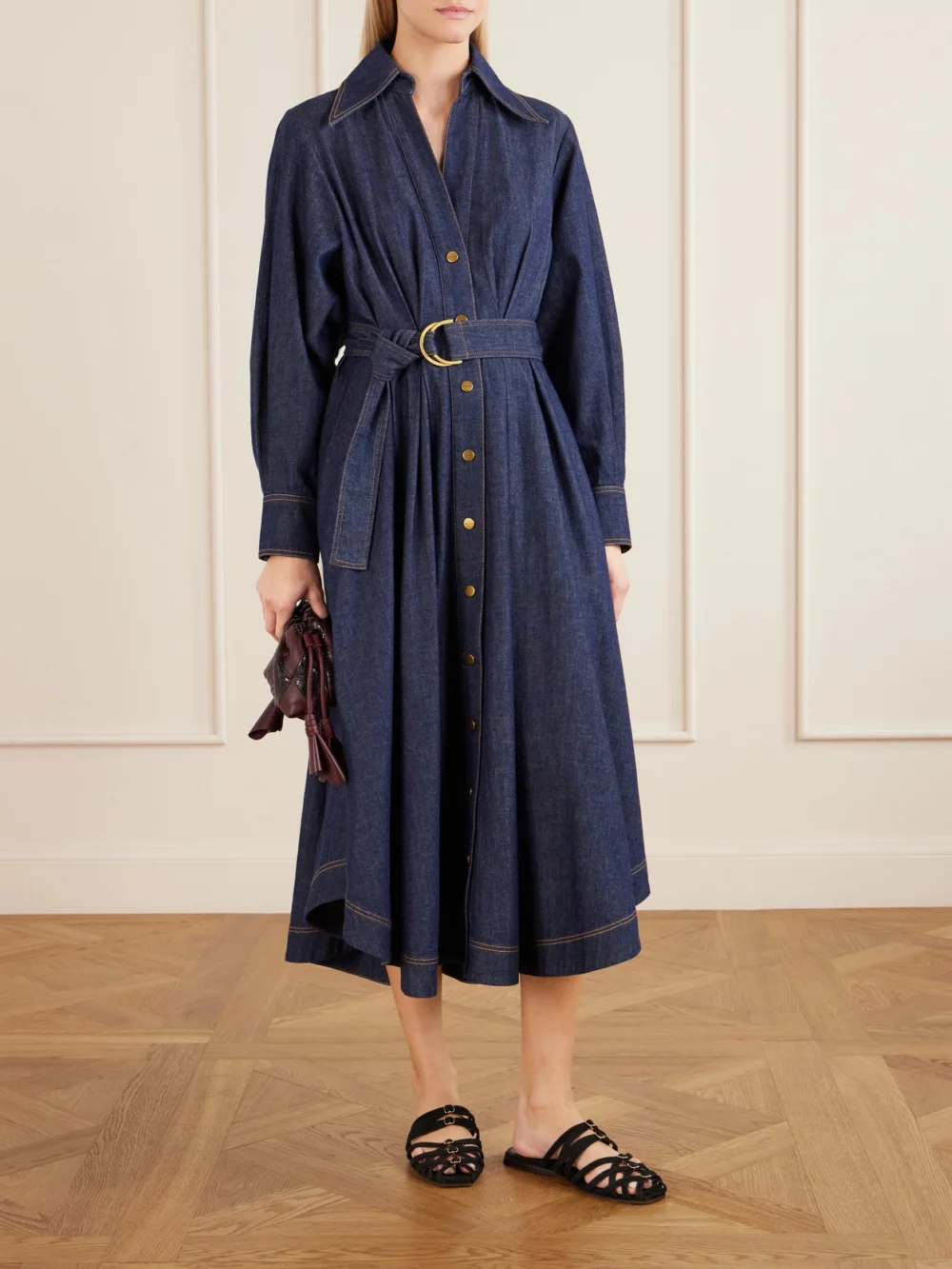 Zimmermann Belted Denim Midi Dress, worn by a model