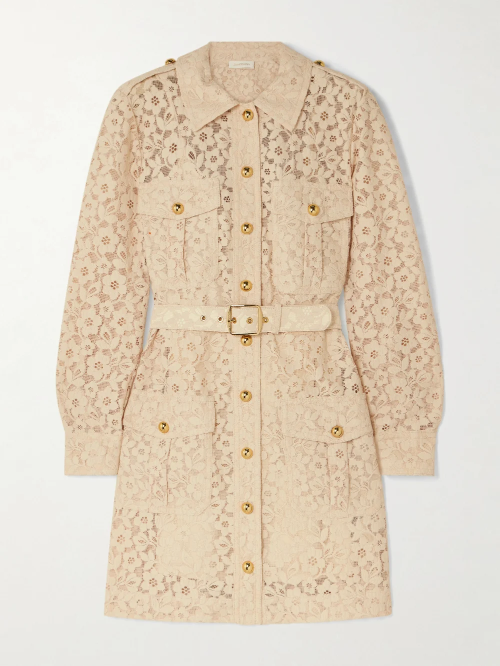 Zimmermann Belted Lace Mini Shirt Dress in cream
