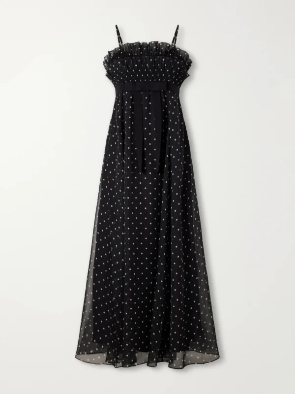 Zimmermann Bow-detailed Pleated Ruffled Polka-dot Chiffon Maxi Dress