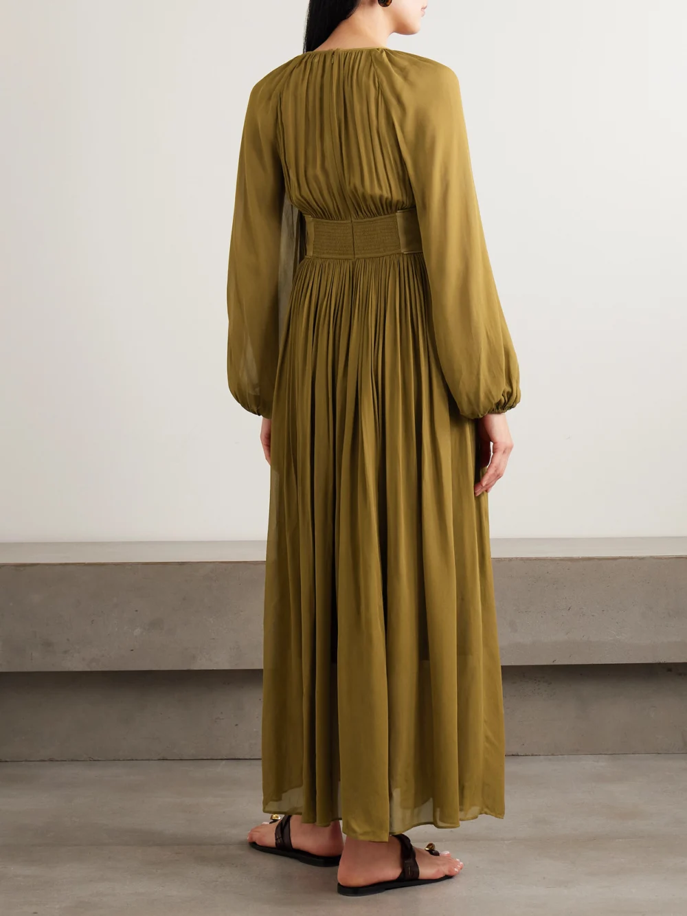 Back view of the Zimmermann Carousel Billow Draped Georgette Maxi Dress