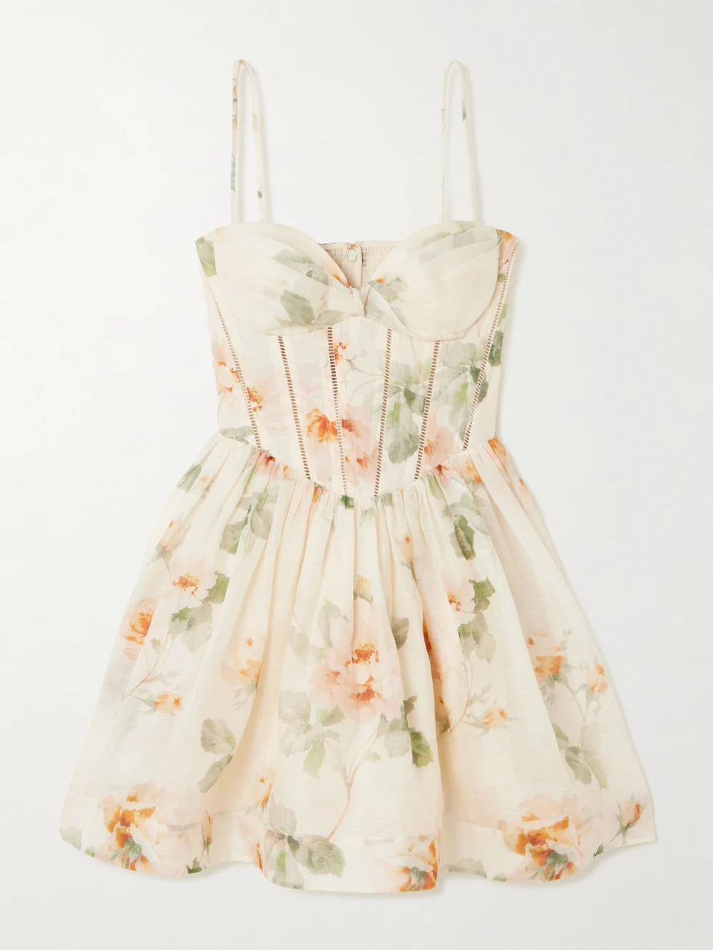 Zimmermann Carousel Floral-print Linen and Silk-blend Mini Dress in cream