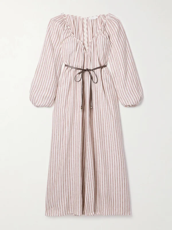 Zimmermann Cascadian Oversized Belted Striped Linen Maxi Dress