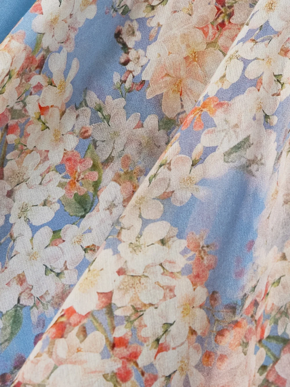 Close-up detail of the Zimmermann Cascadian Tiered Ruffled Floral-print Recycled-georgette Maxi Dress