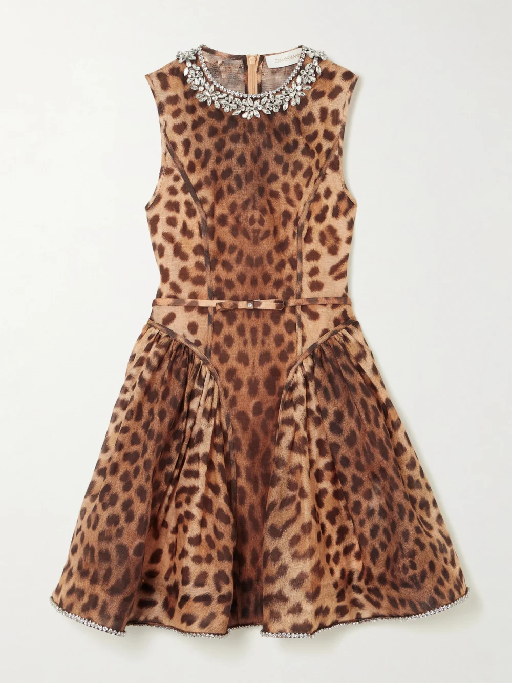 Zimmermann Crush Crystal-embellished Paneled Leopard-print Linen and Silk-blend Mini Dress in leopard print