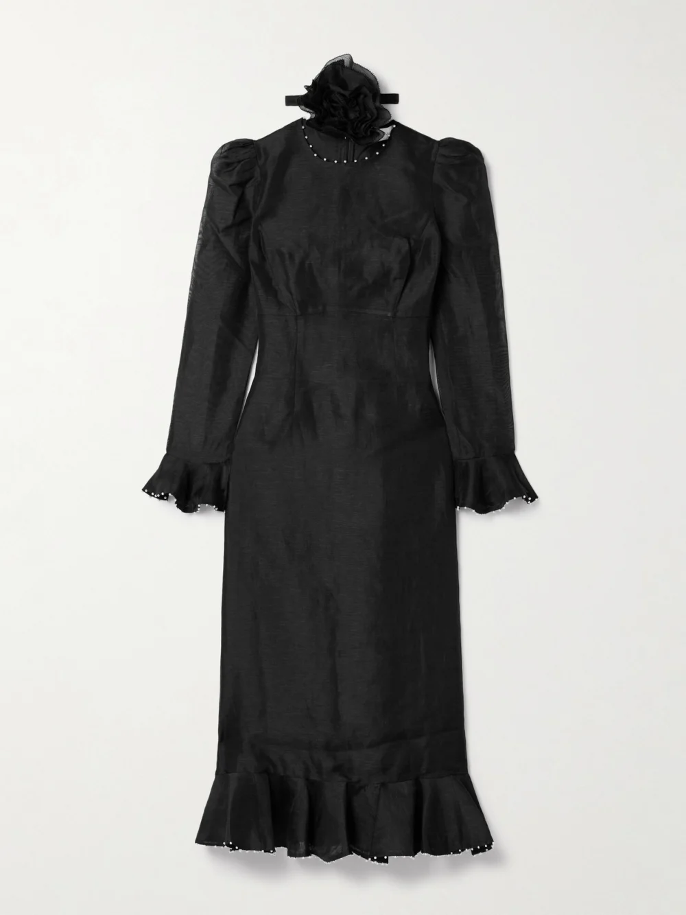 Zimmermann Crush Embellished Linen and Silk-blend Midi Dress in black