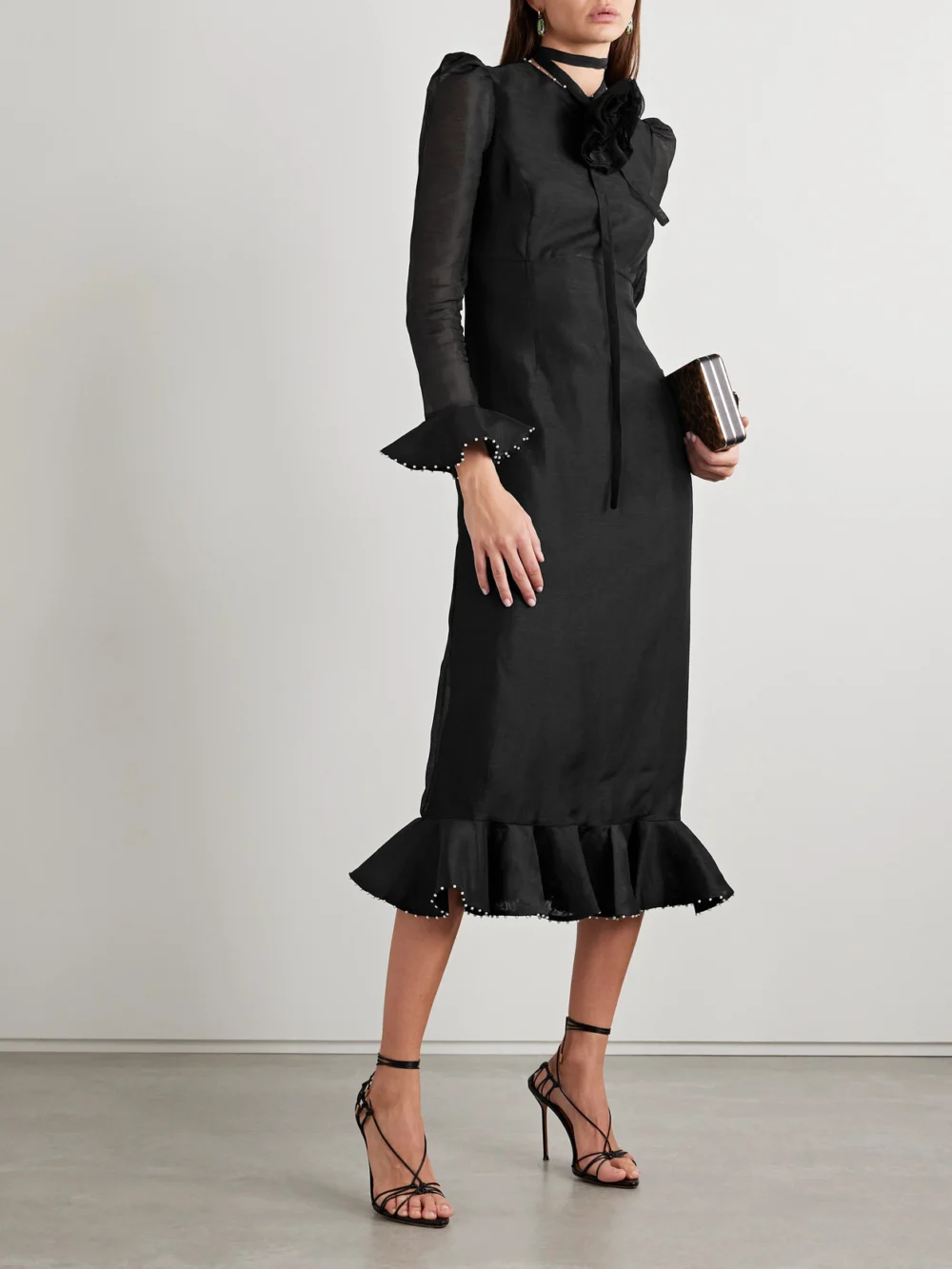 Zimmermann Crush Embellished Linen and Silk-blend Midi Dress, worn by a model