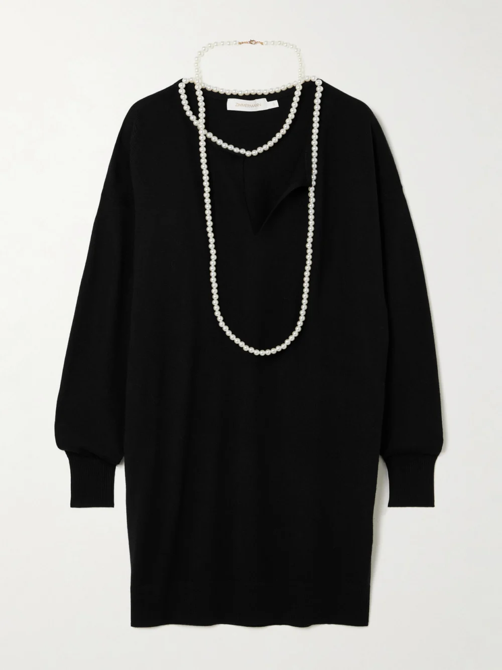 Zimmermann Crush Faux Pearl-embellished Wool Mini Dress in black