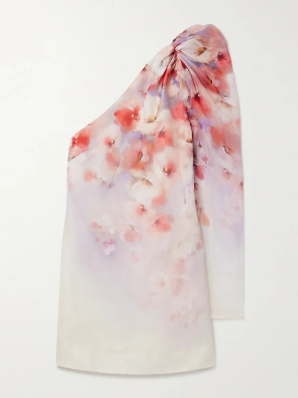 Zimmermann Crush One-sleeve Floral-print Linen and Silk-blend Mini Dress