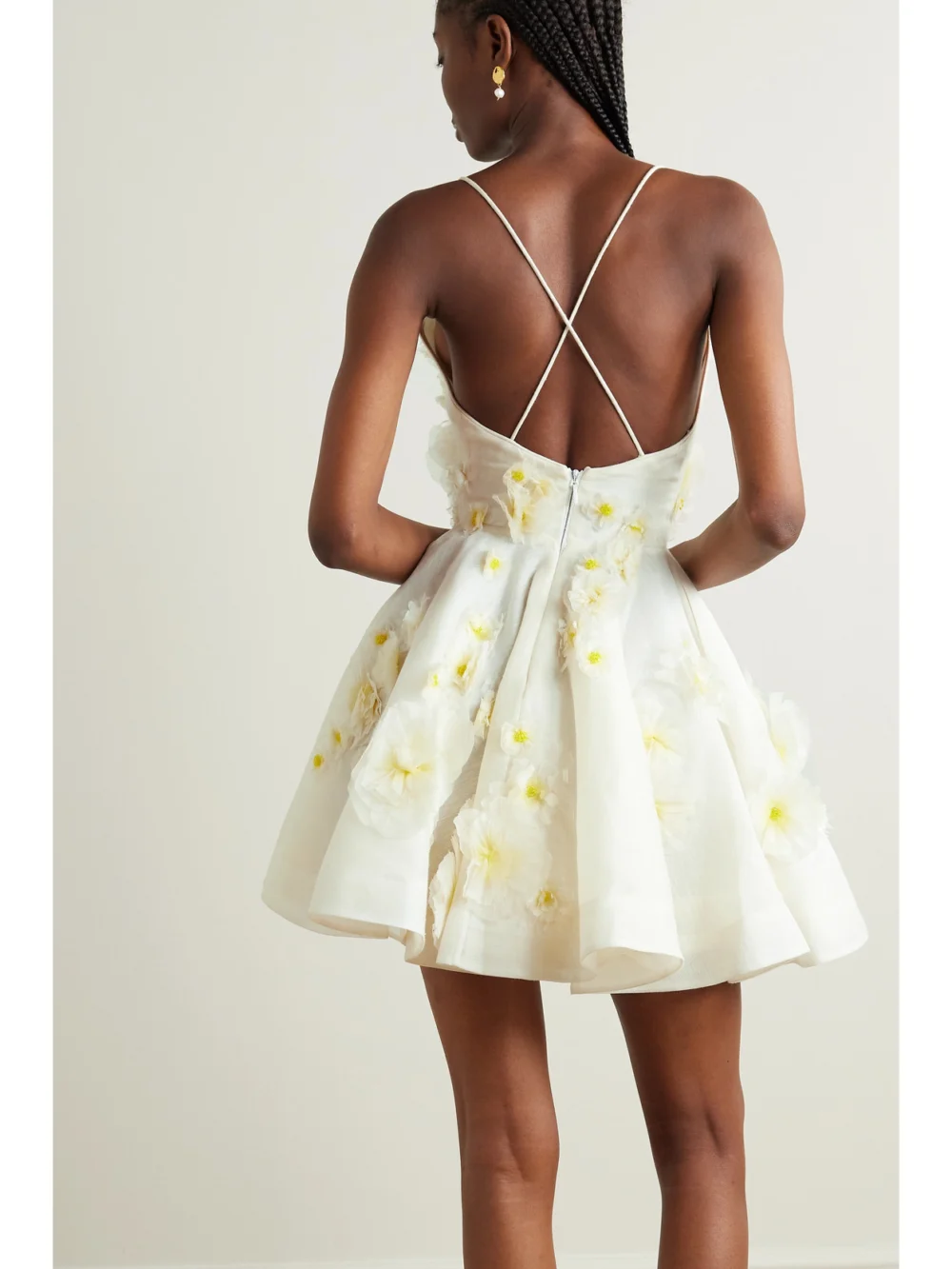 Back view of the Zimmermann Daisy Embellished Linen and Silk-blend Mini Dress