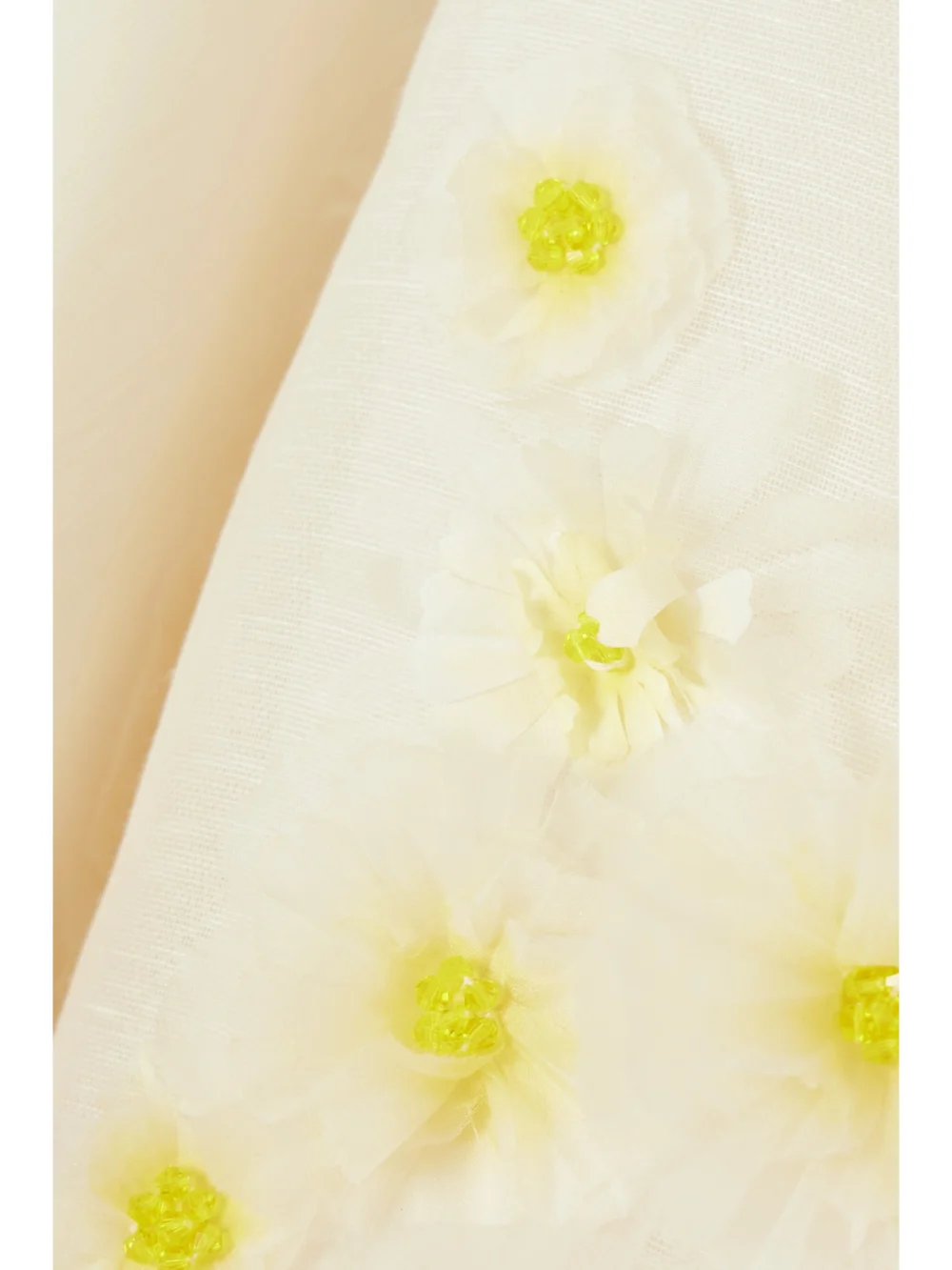 Close-up detail of the Zimmermann Daisy Embellished Linen and Silk-blend Mini Dress