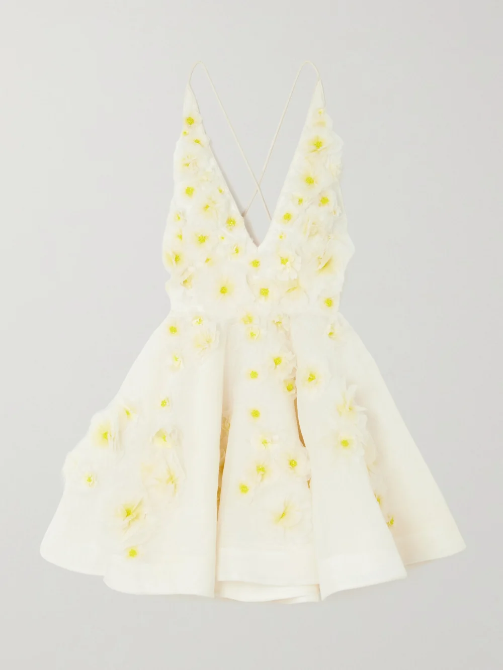 Zimmermann Daisy Embellished Linen and Silk-blend Mini Dress in ivory