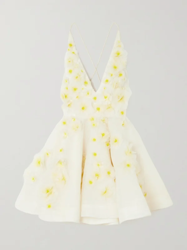 Zimmermann Daisy Embellished Linen and Silk-blend Mini Dress