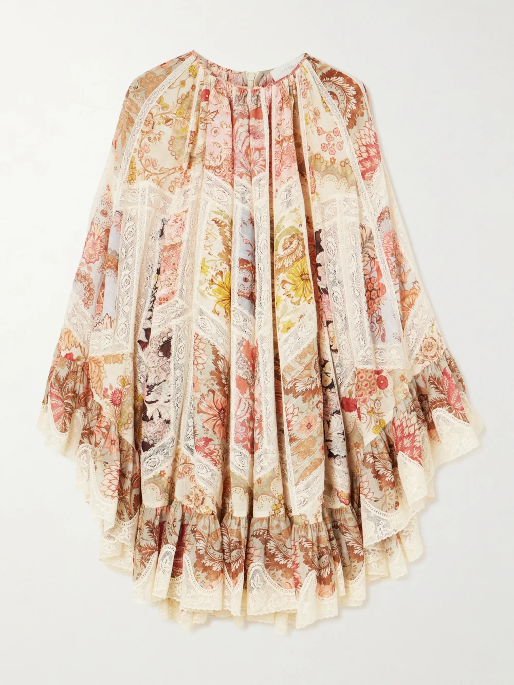 Zimmermann Daylight Flutter Lace-trimmed Tiered Printed Cotton Mini Dress in peach