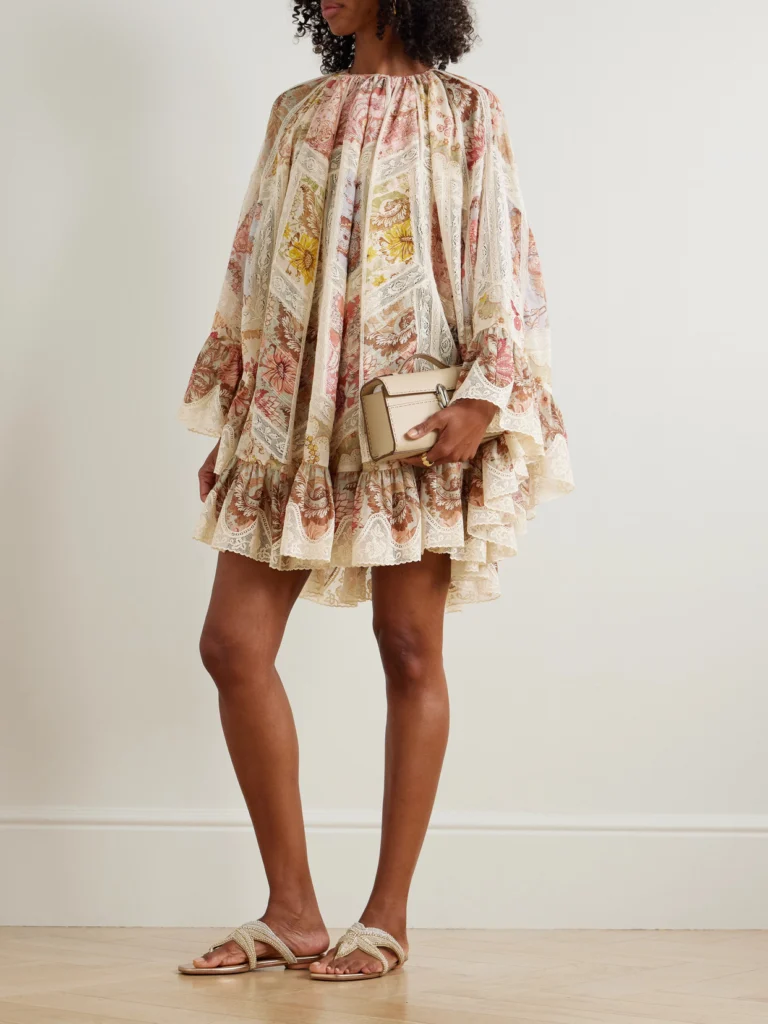 Zimmermann Daylight Flutter Lace-trimmed Tiered Printed Cotton Mini Dress
