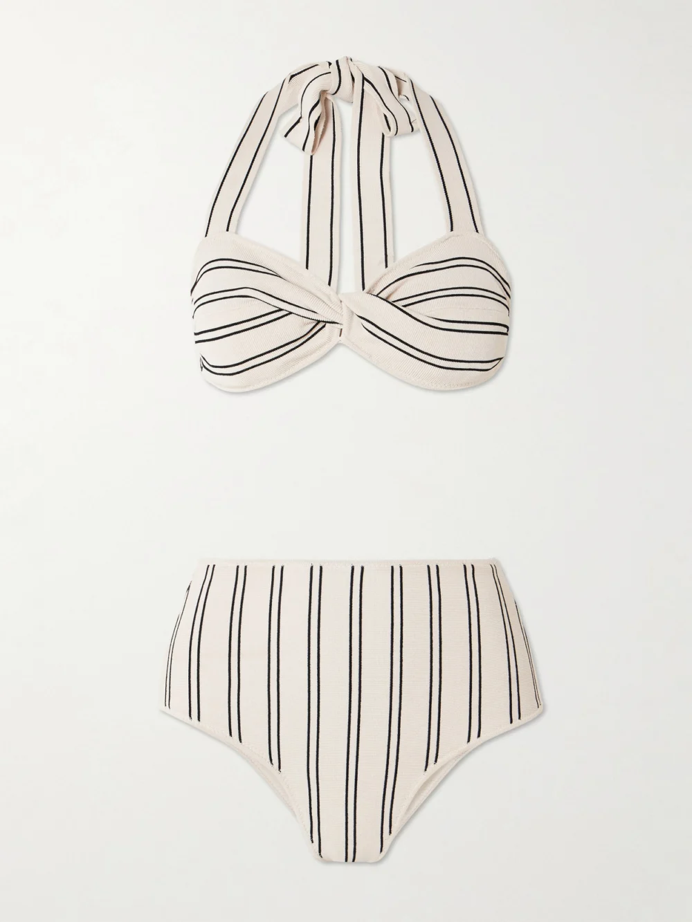 Zimmermann Daylight Twist-front Striped Ribbed Stretch-modal Bikini in cream