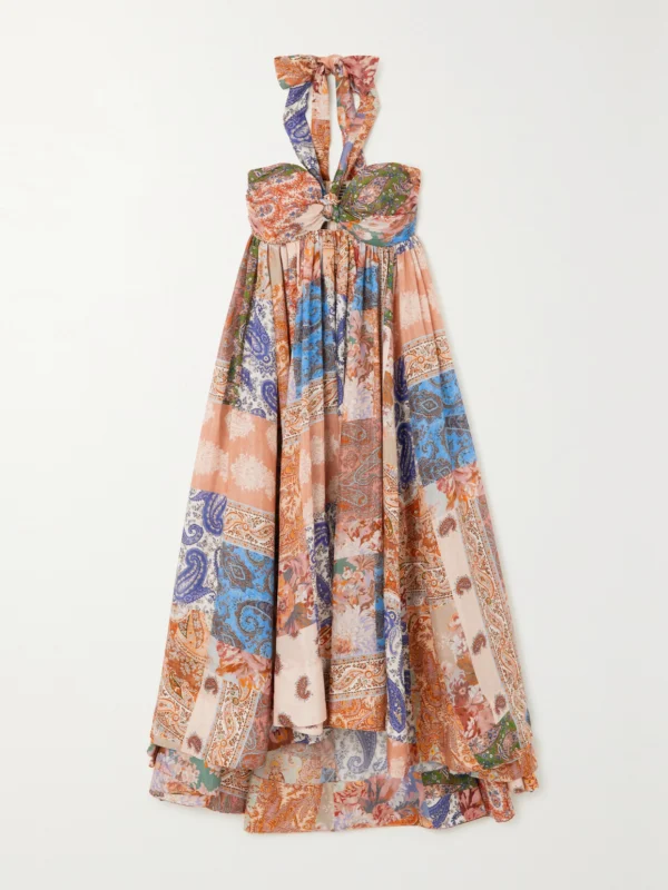 Zimmermann Devi Pleated Paisley-print Silk Halterneck Midi Dress
