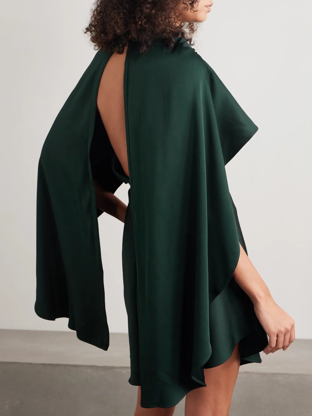 Back view of the Zimmermann Eden Cape-effect Ruched Satin-twill Mini Dress