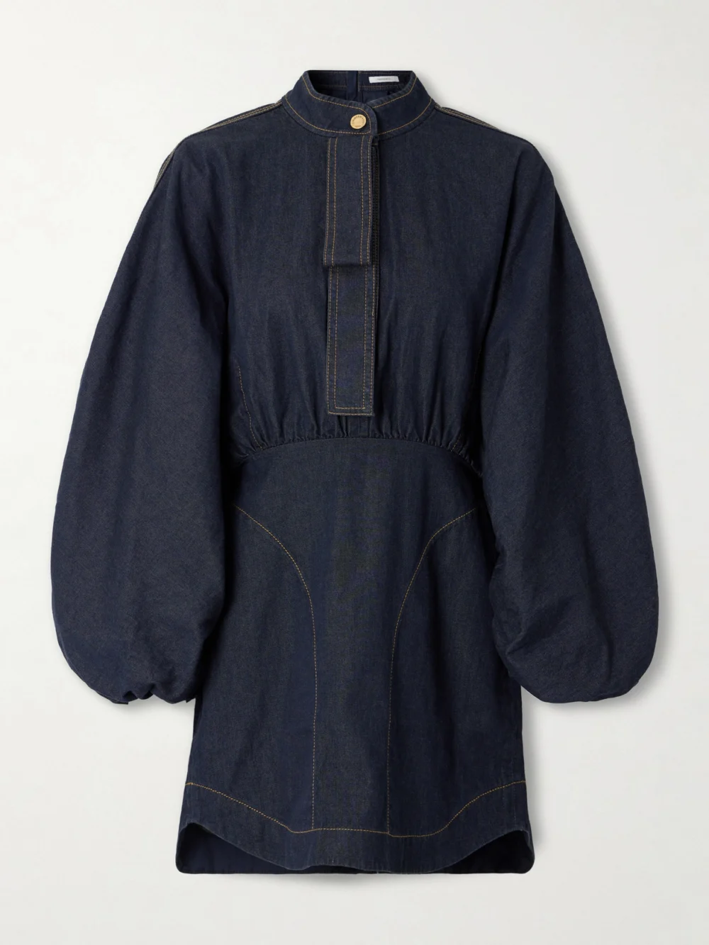 Zimmermann Gathered Denim Mini Dress in dark denim