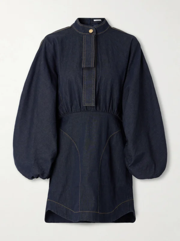 Zimmermann Gathered Denim Mini Dress