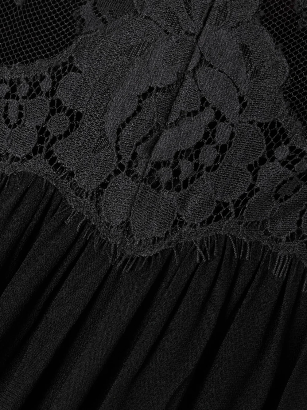 Close-up detail of the Zimmermann Gathered Lace-trimmed Crepe Midi Dress