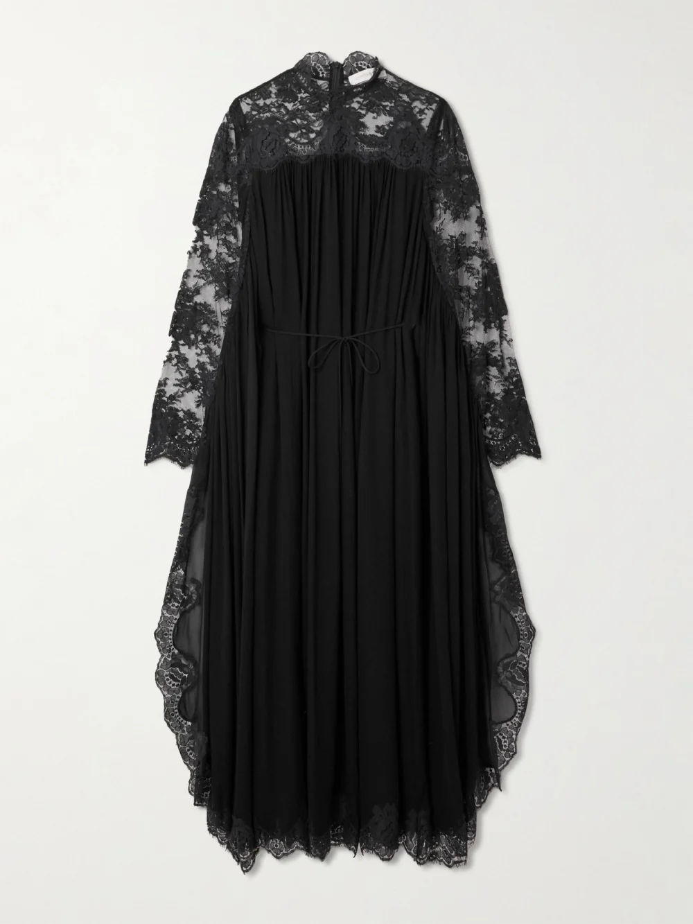 Zimmermann Gathered Lace-trimmed Crepe Midi Dress in black