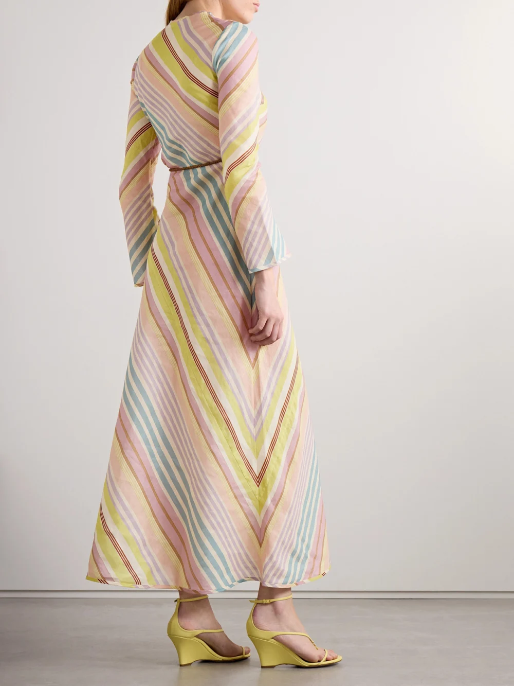 Back view of the Zimmermann Halliday Belted Striped Linen Maxi Dress