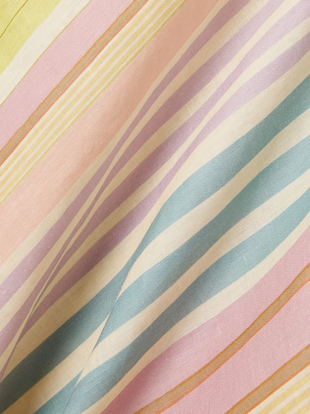Close-up detail of the Zimmermann Halliday Belted Striped Linen Maxi Dress