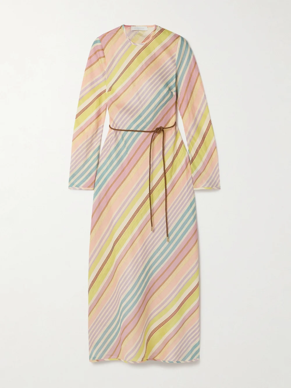 Zimmermann Halliday Belted Striped Linen Maxi Dress in multi