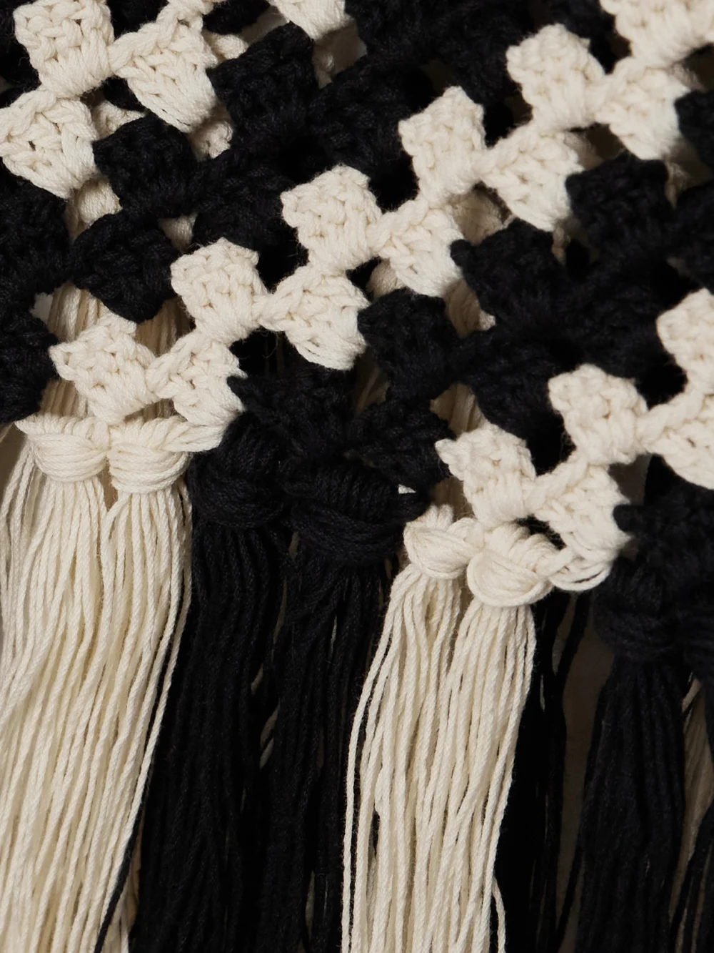 Close-up detail of the Zimmermann Halliday Fringed Crocheted Cotton Midi Dress