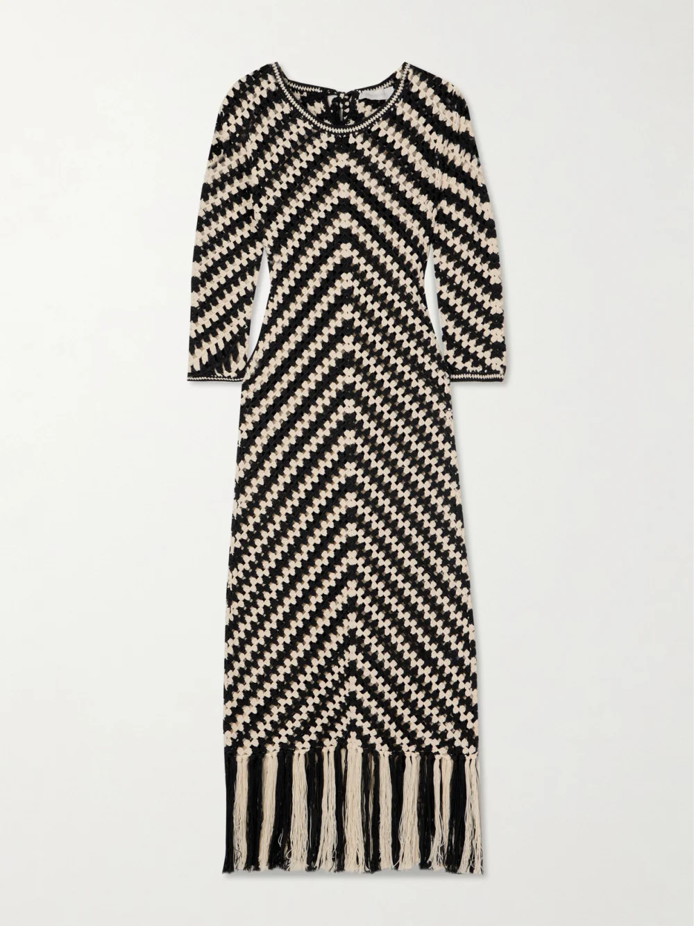 Zimmermann Halliday Fringed Crocheted Cotton Midi Dress in black