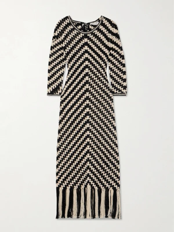 Zimmermann Halliday Fringed Crocheted Cotton Midi Dress
