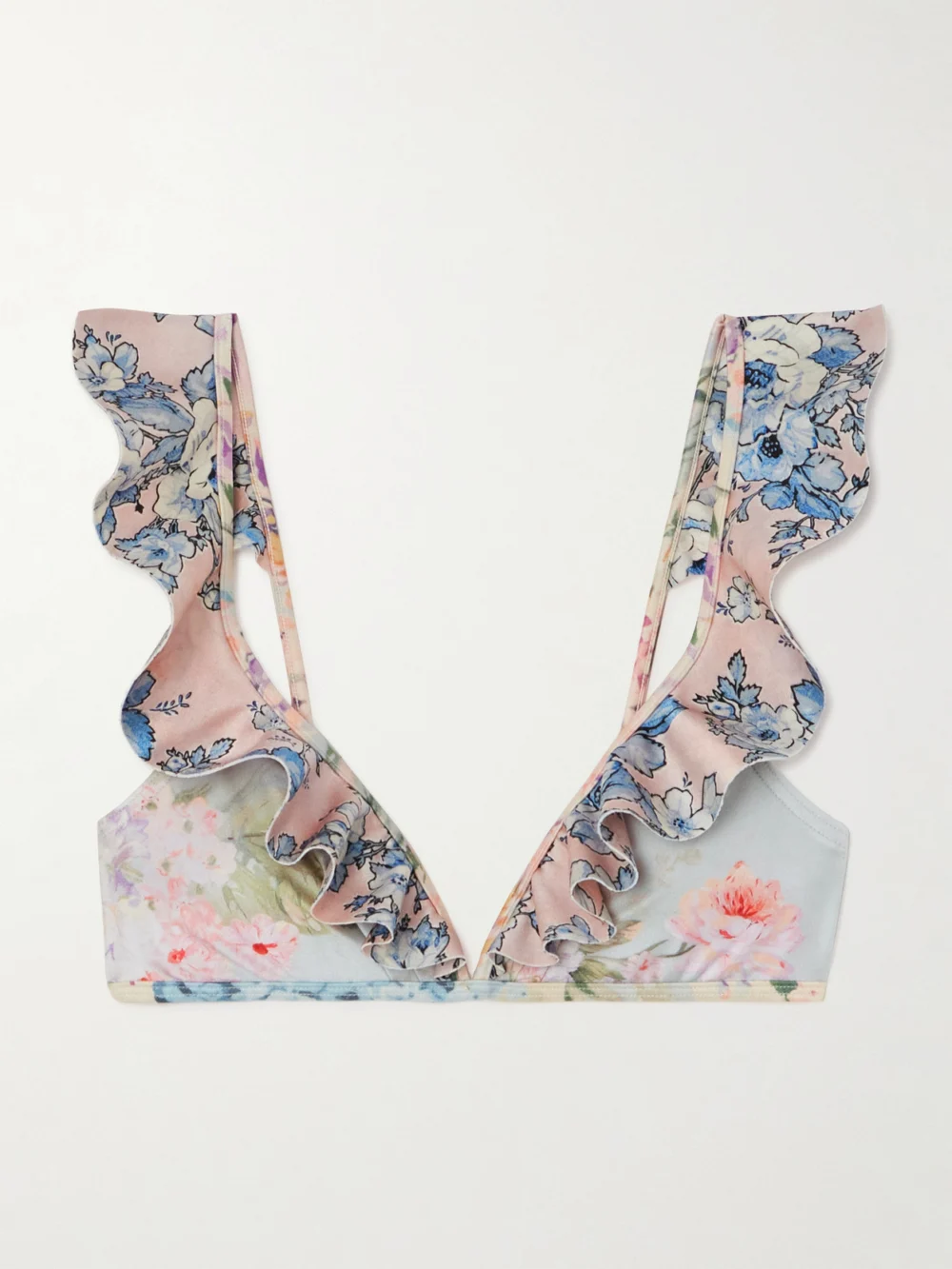Zimmermann Halliday Ruffled Floral-print Bikini Top in multi
