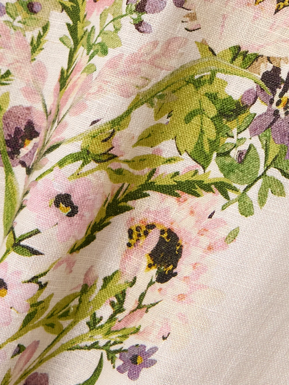Close-up detail of the Zimmermann Halliday Ruffled Floral-print Linen Midi Dress